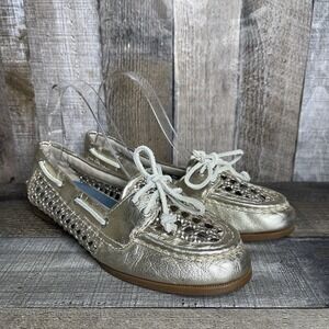 Womens Sperry Top-Sider Gold Leather Braided Woven Casual Loafers Size 6.5 M